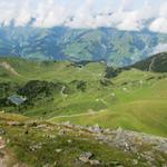 Blick ins Entschligetal, Elsigenalp mit Elsigsee. Dort waren wir auch schon