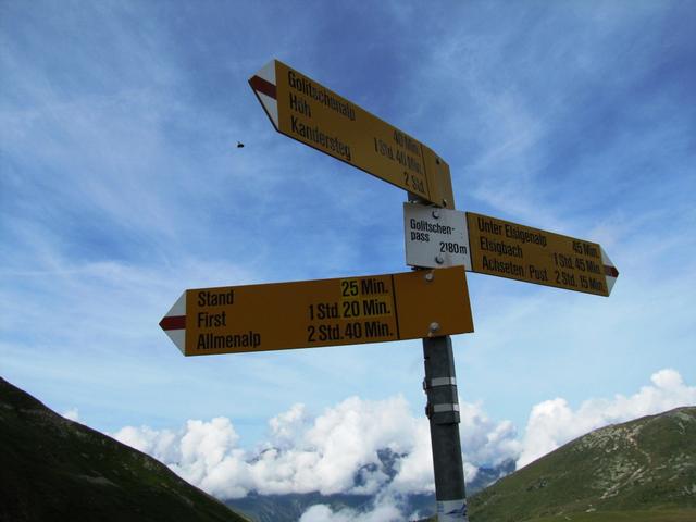 Wegweiser auf dem Golitschepass 2179 m.ü.M.