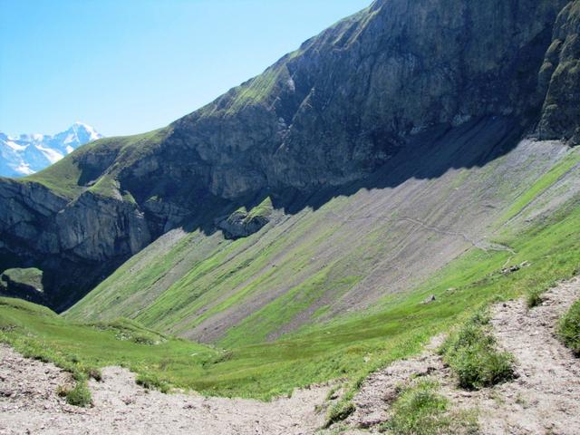 nach dem Besuch der Bällehöchst werden wir dort auf diesem Bergweg bei Tschingel zur Lobhornhütte laufen