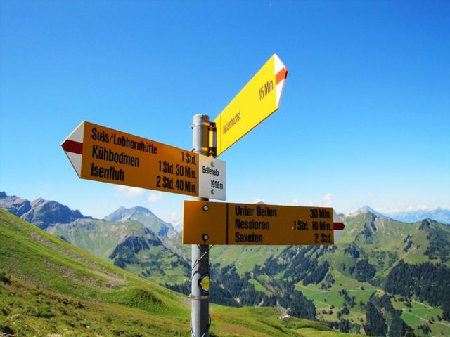 Wegkreuzung auf dem Sattel bei der Bällenalp 1998 m.ü.M.