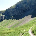 beim Sattel auf der Bällenalp Punkt 1998 m.ü.M. bogen wir links in den Schuttkessel des Tschingels