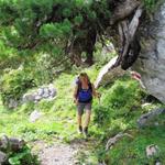 der einfache Wanderweg führt weiter am Talboden des Soustal aufwärts