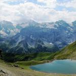 Breitbildfoto mit Blick in die Berner Hochalpen und auf den Grauseeli