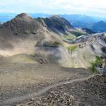 Blick zurück zum Bietenhorn (Bildmitte). Rechts Mittelstation Birg