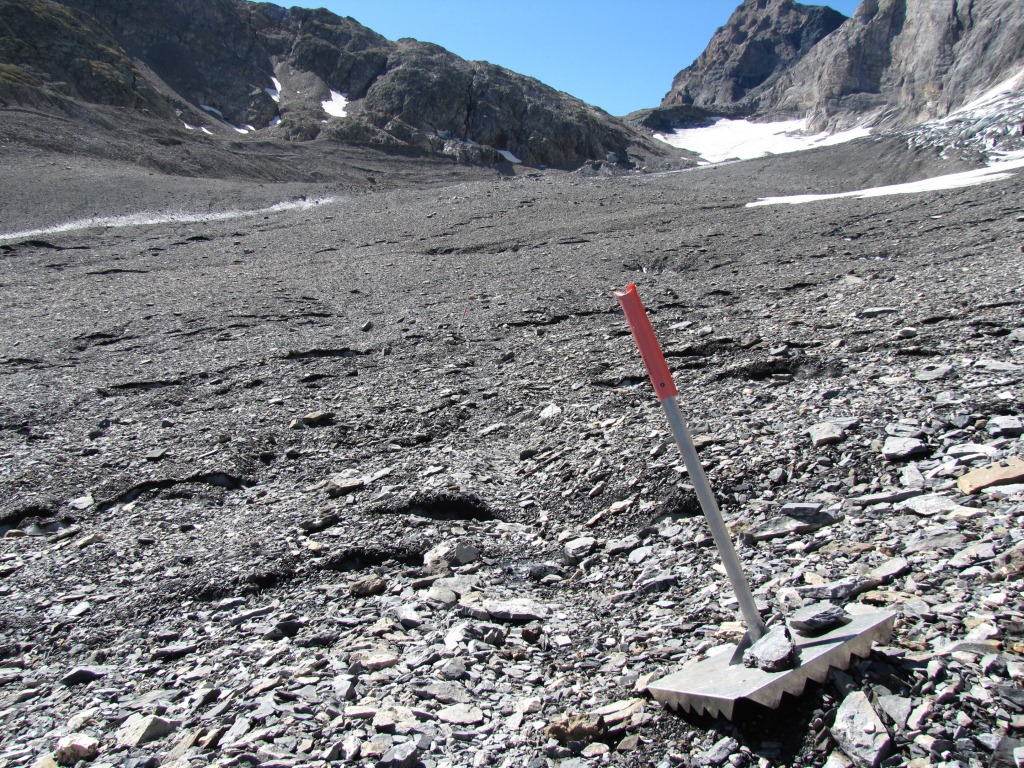 der Weg über den Gletscher ist gut mit Eisenstangen markiert