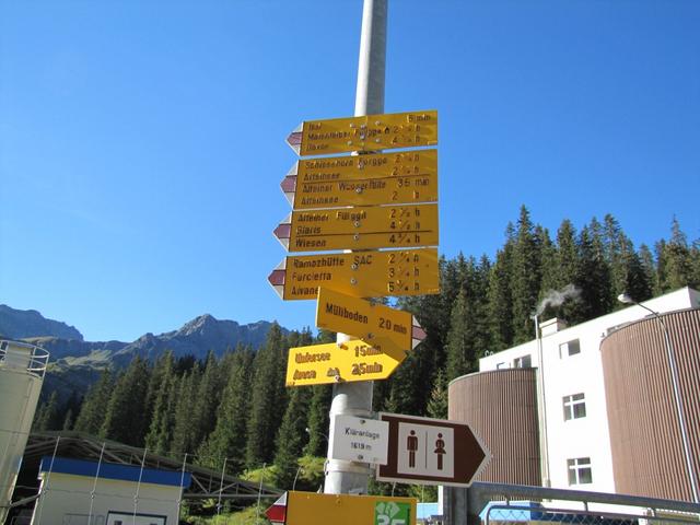 Wegweiser bei der ARA Arosa 1619 m.ü.M.