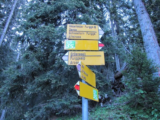 Wegweiser bei  Punkt 1783 m.ü.M. hier biegen wir rechts ab, Richtung Schiesshorn Furgga