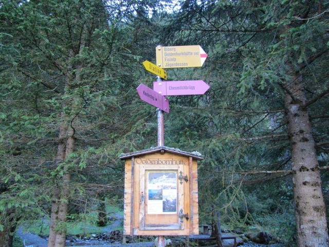 beim Waldhotel Doldenhorn biegt der Wanderweg rechts ab und in den Wald