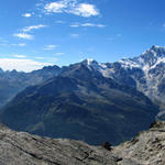 was für ein Breitbildfoto! Joderhorn, Monte Rosa, Roffelhorn und Sewjinenhorn