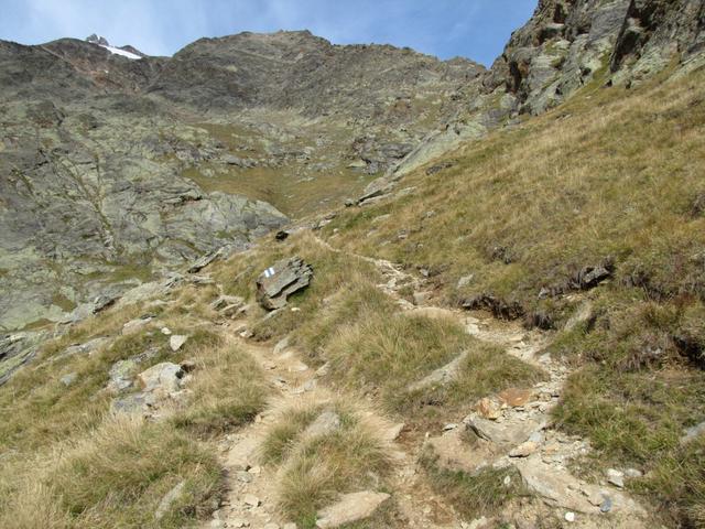 der Bergpfad führt an der Südostflanke des Unteres Diestelhorn aufwärts