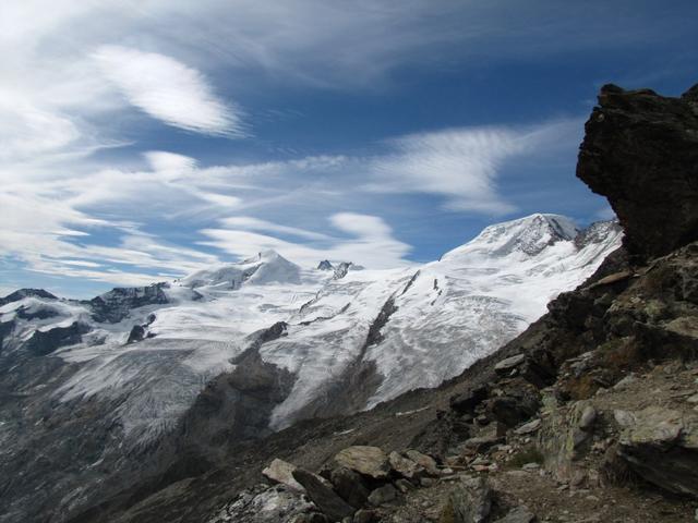 traumhafter Blick Richtung Allalinhorn, Feegletscher und Alphubel