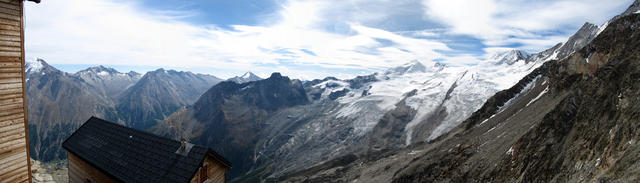 sehr schönes Breitbildfoto mit Weissmies, Allalinhorn, Feegletscher und Alphubel