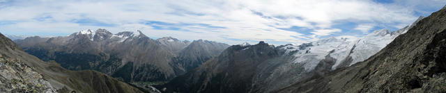 sehr schönes Breitbildfoto mit Fletschhorn, Lagginhorn, Weissmies, Allalinhorn, Feegletscher und Alphubel