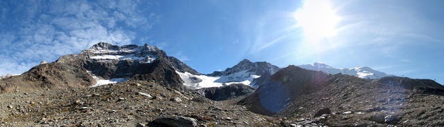 schönes Breitbildfoto bei Punkt 2892 m.ü.M.  aufgenommen, mit Blick zum Lagginhorn, Lagginjoch und Weissmies