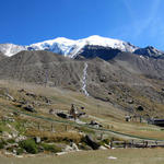 super schönes Breitbildfoto von Kreuzboden aus gesehen, mit Blick zum Fletschhorn, Lagginhorn und Weissmies