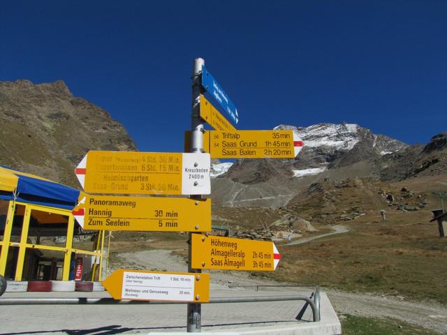 Wegweiser auf Kreuzboden 2400 m.ü.M.