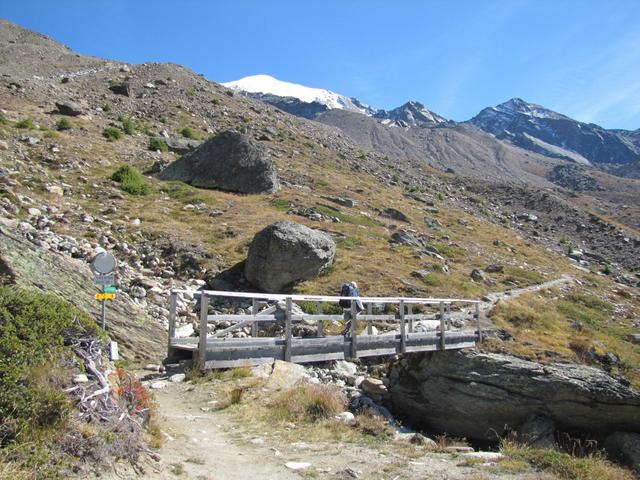 wir überqueren den kleinen Gletscherbach der Wasser vom Triftgletscher ins Tal runter führt