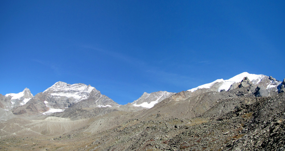 schönes Breitbildfoto mit Fletschhorn, Lagginhorn, Lagginjoch und Weissmies