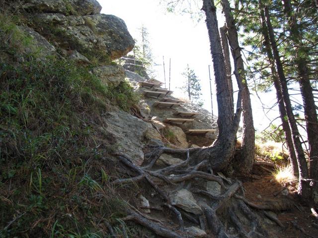 dann geht es wiederum über Holztreppen steil aufwärts