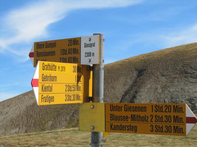 Wegweiser bei Punkt 2306 m.ü.M. Giesegrat