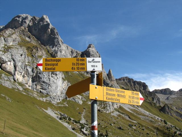 Wegweiser bei Alp Ober Giesenen 1953 m.ü.M.