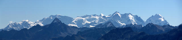 der Piz Palü, Piz Bernina und Piz Roseg sind sogar gut erkennbar