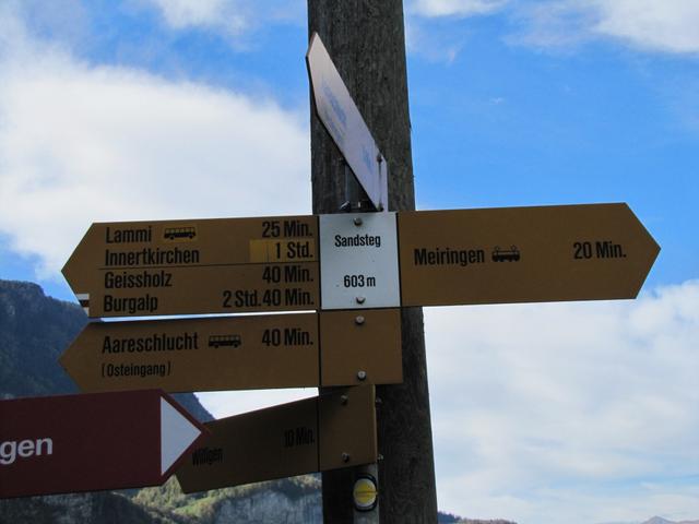 Wegweiser bei Sandsteg 603 m.ü.M.