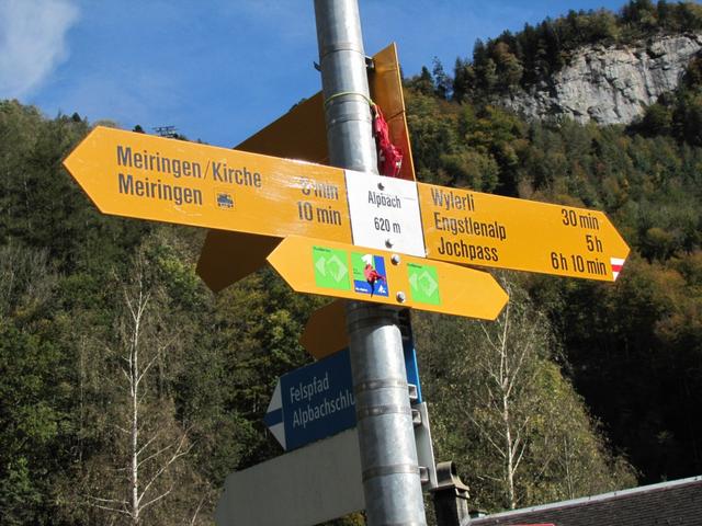 Wegweiser bei Alpbach 620 m.ü.M.