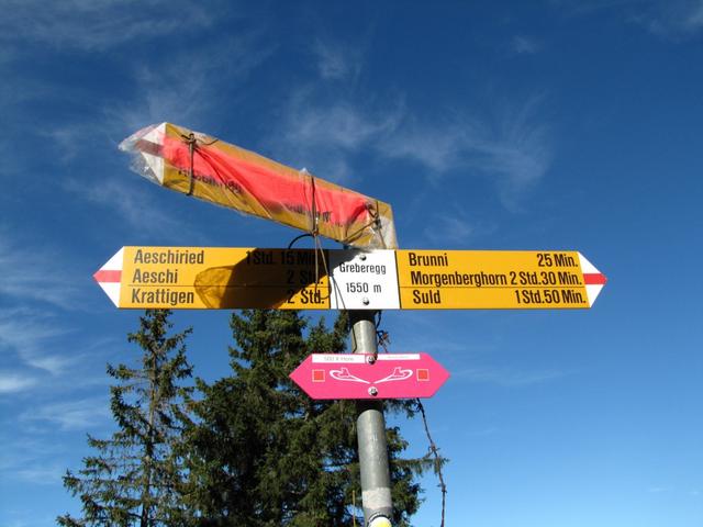 Wegweiser bei Greberegg 1550 m.ü.M.