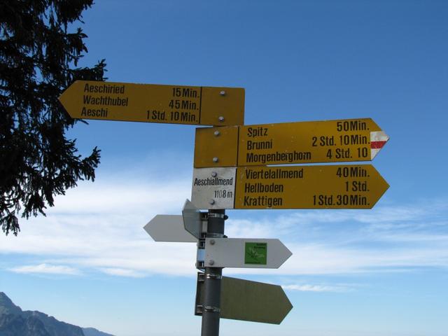 Wegweiser bei Aeschiallmend 1108 m.ü.M.