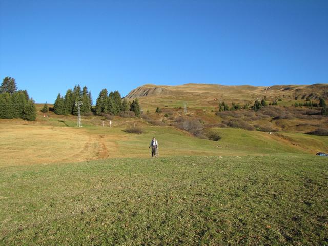 über die Alp "im Berg" verläuft der Wanderweg aufwärts. Am Horizont der Ratoser Stein