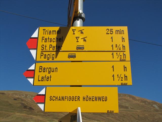 Wegweiser bei der Hütte 1958 m.ü.M.