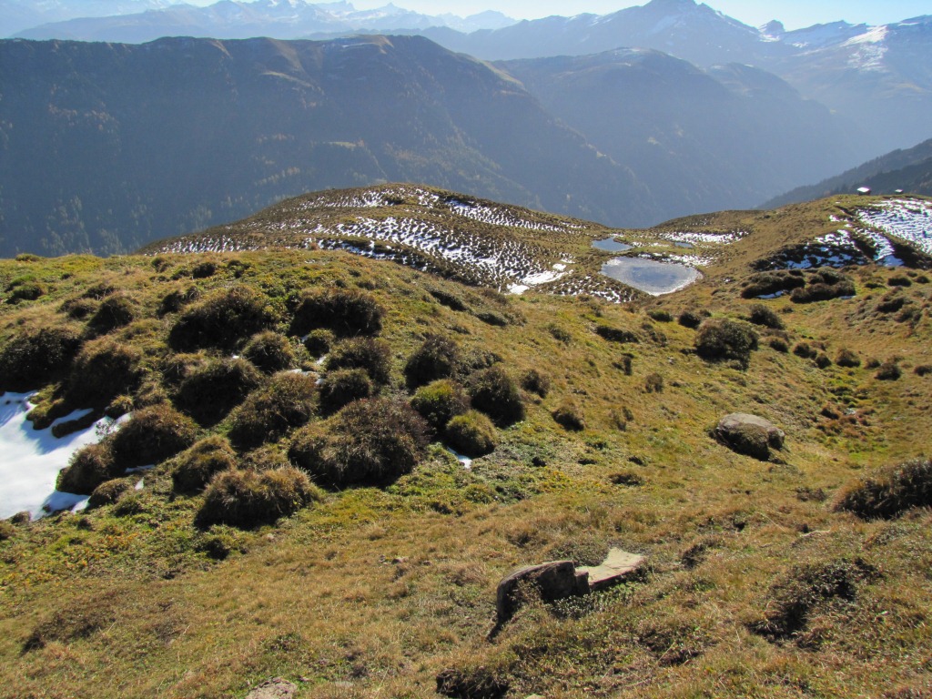 von der Rot Flue sind wir danach weglos am Berghang runtergelaufen bis zu den kleinen Seelein auf Stelli 2133 m.ü.M.