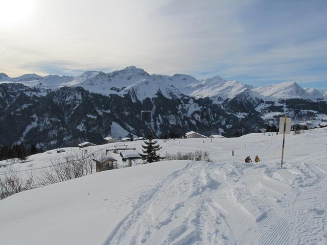 Blick zurück zur Bergstation Triemel 1849 m.ü.M. Skigebiet Hochwang