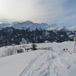 Blick zurück zur Bergstation Triemel 1849 m.ü.M. Skigebiet Hochwang