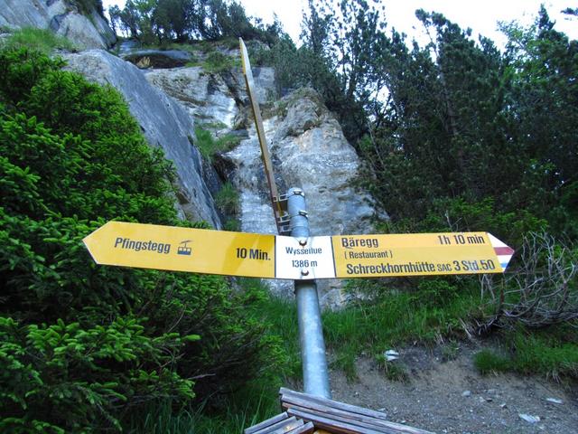 Wegweiser bei Wysseflue 1386 m.ü.M. weiter geht es Richtung Bäregg