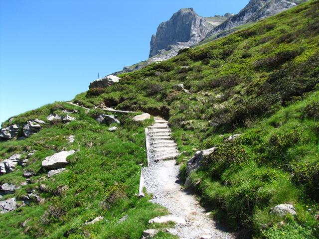 kurz nach Punkt 1581 m.ü.M. biegt man in den neuen Wanderweg der einem zur Bäregg führt