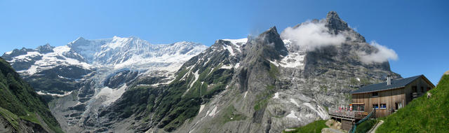 wunderschönes Breitbildfoto beim Berghaus Bäregg mit Blick auf die Fiescherwand