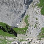 tief unter uns war früher die Stieregg mit Bergrestaurant. Das ganze Gebiet rutschte auf den Gletscher