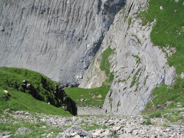 tief unter uns war früher die Stieregg mit Bergrestaurant. Das ganze Gebiet rutschte auf den Gletscher