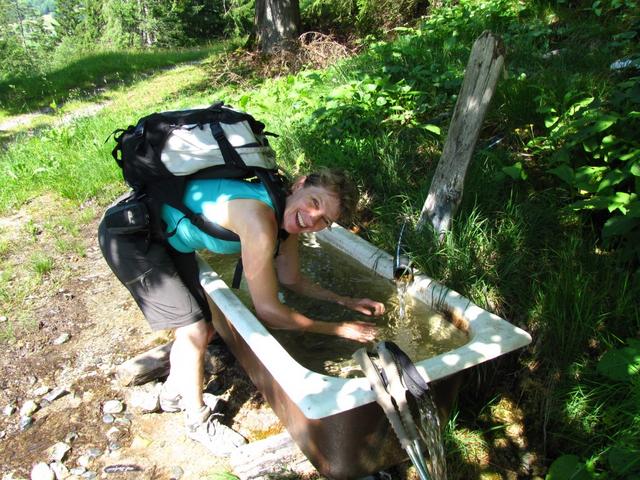 auf Rubiweid 1310 m.ü.M. kühlt sich Mäusi mit frischem Wasser ab