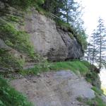 sieht schlimmer aus als es ist. Über Leitern führt der Weg nach oben Richtung Lägerli 1508 m.ü.M.