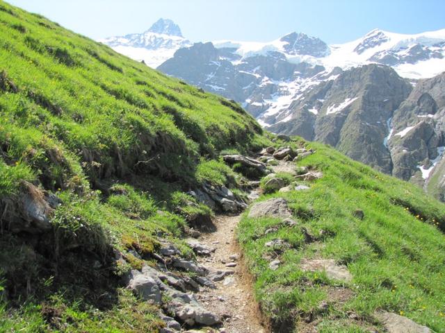 über einige Kehren führt der Bergweg uns weiter hinauf Richtung Punkt 2151 m.ü.M.