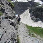 direkt unterhalb der Glecksteinhütte die erste ausgesetzte Stelle