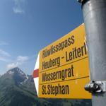 Wegweiser bei Punkt 1939 m.ü.M. unser nächstes Ziel der Rüwlissepass