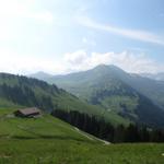 Blick auf die Alp Parwenge mit seinen Alphäusern