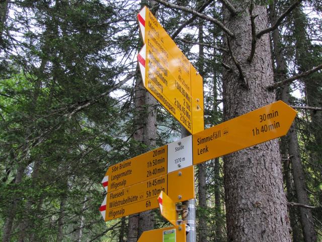 Wegweiser bei Stalde 1370 m.ü.M. es geht weiter Richtung Sibe Brünne