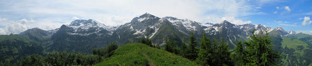 schönes Breitbildfoto vom Ober Laubhorn 1999 m.ü.M. aus gesehen auf die Nordwände des Wildstrubels