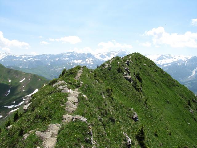 der Bergpfad verläuft nun alles direkt dem Grat entlang. Schwindelfreiheit wäre von Vorteil