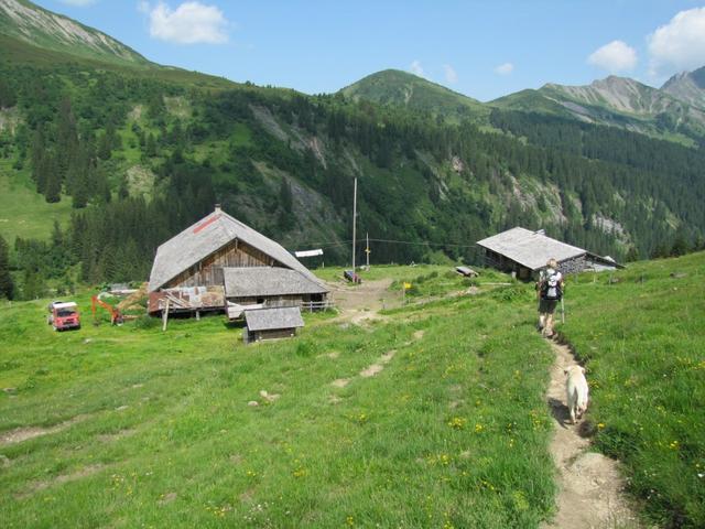 wir und der Hund haben die Alphütten auf Seeberg erreicht